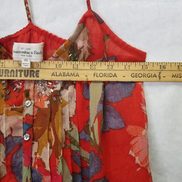 Abercrombie & Fitch Camisole Women's XS Red Floral Beaded Tank Top String A&F - Picture 14 of 14
